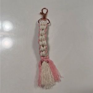 Pink and white Macrame Keychain